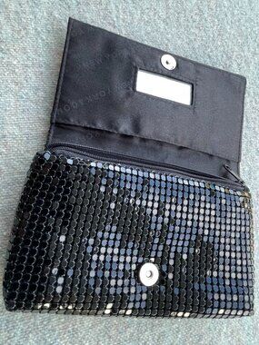 New York & Company Black Metal Mesh Envelope Evening Clutch Bag Y2K Whimsigoth